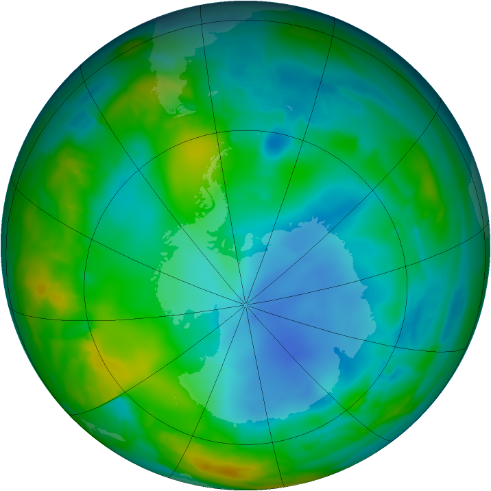Antarctic ozone map for 20 July 2009